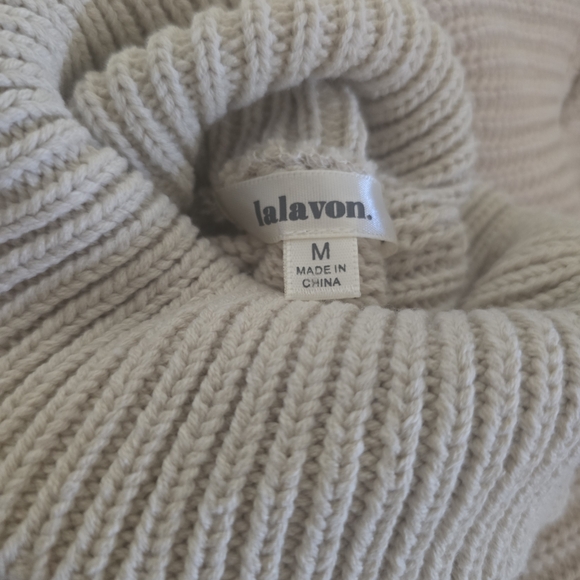 Lalavon Cream Winter Turtleneck Sweater Cable Knit Striped Pullover New Medium - Picture 3 of 4